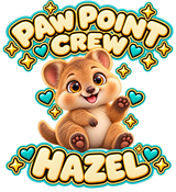 PAW POINT CREW above Hazel with HAZEL below; transparent print design