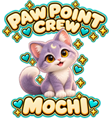 PAW POINT CREW above Mochi with MOCHI below; transparent print design