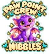 PAW POINT CREW above Nibbles with NIBBLES below; transparent print design
