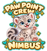 PAW POINT CREW above Nimbus with NIMBUS below; transparent print design