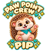 PAW POINT CREW above Pip with PIP below; transparent print design