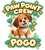 PAW POINT CREW above Pogo with POGO below; transparent print design
