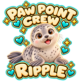 PAW POINT CREW above Ripple with RIPPLE below; transparent print design