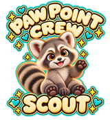 PAW POINT CREW above Scout with SCOUT below; transparent print design