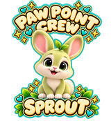 PAW POINT CREW above Sprout with SPROUT below; transparent print design
