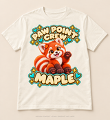 Design concept only: ivory T-shirt showing maple print. Final garment and print placement may vary.